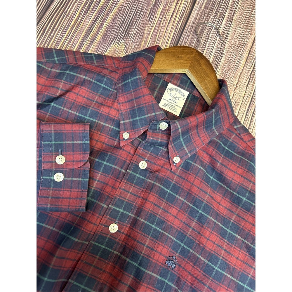 Brooks Brothers Red Check Long Sleeve Button Down Mens Large Cotton‎ Shirt
